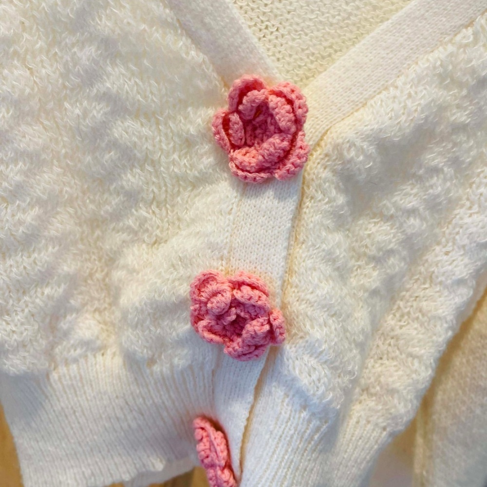 Love Tree Cream Cardigan with Pink Floral Buttons - Picture 2 of 3